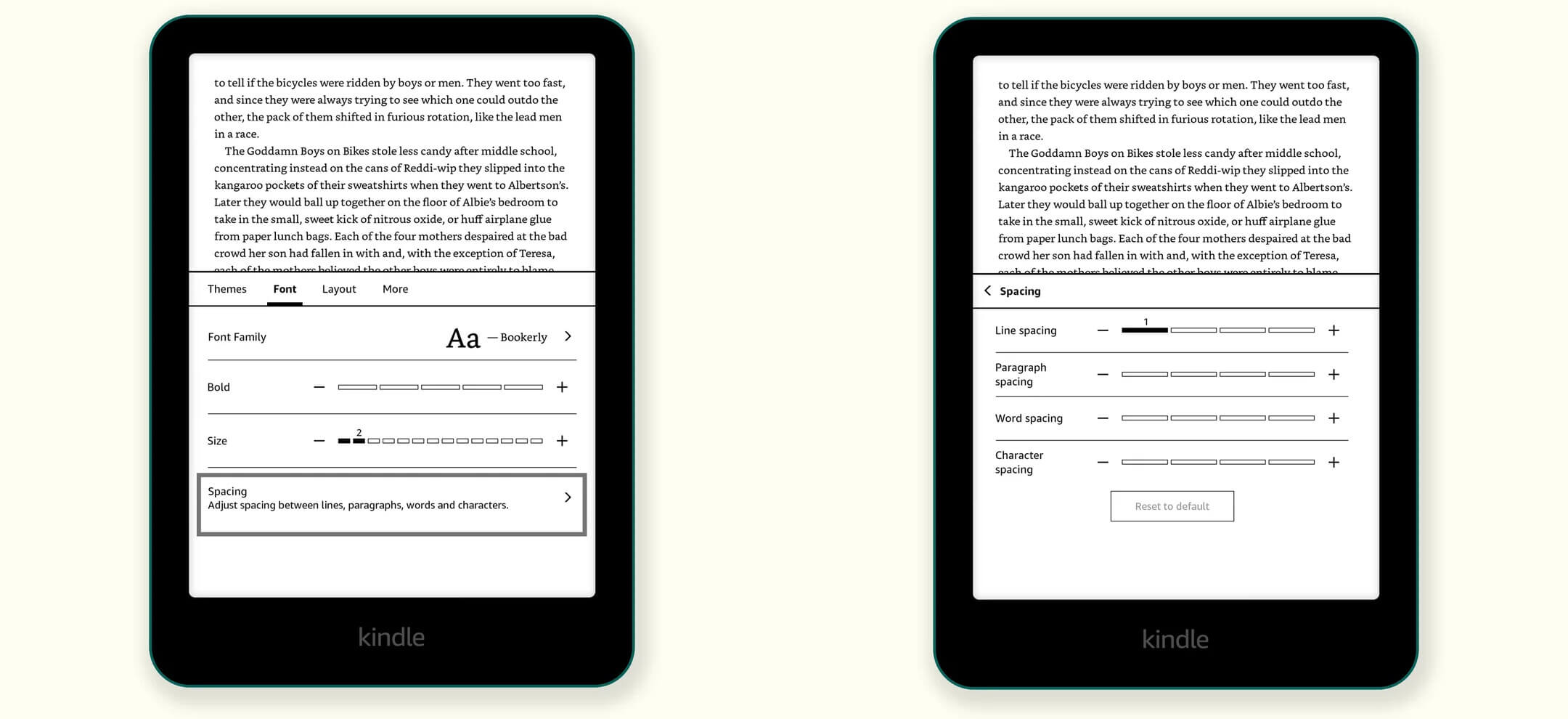 kindle spacing